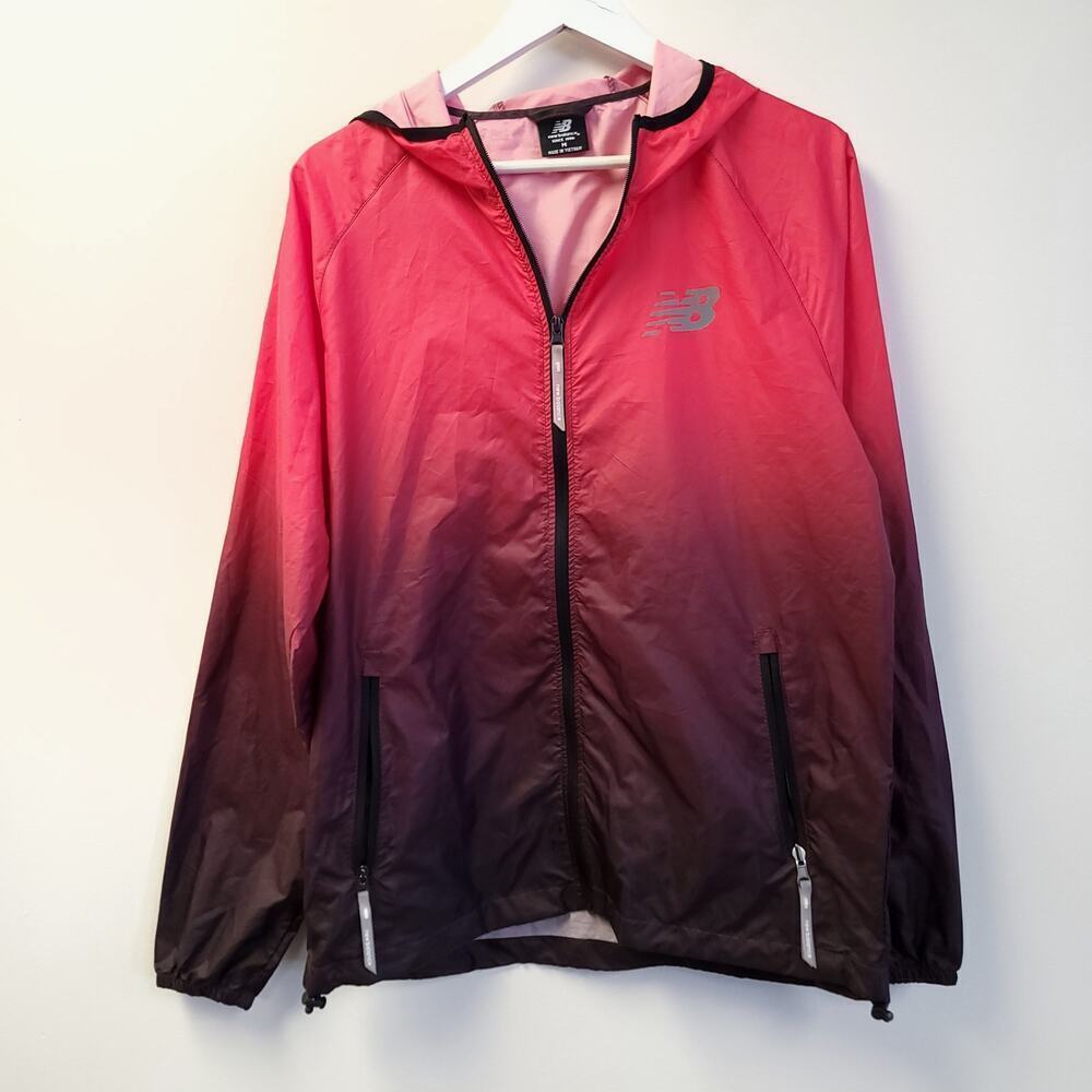 New Balance Womens Medium Jacket Windbreaker Ombré Red Full Zip Hood​​
